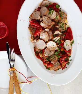 Pork fillet with smoked paprika and piquillo peppers