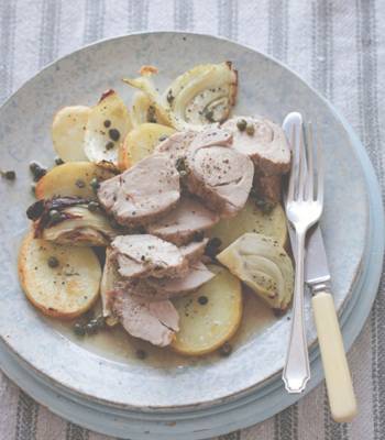  Roast pork with potatoes, lemon, fennel & capers 