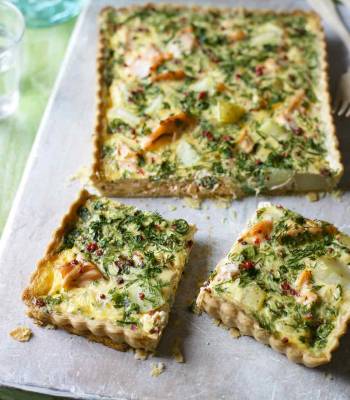 Salmon and watercress quiche
