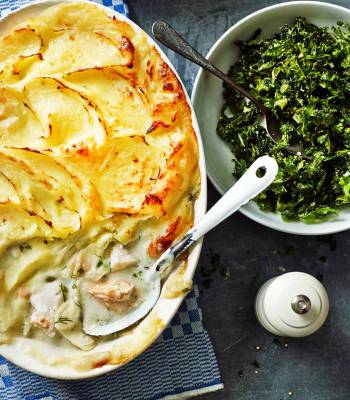 Dairy-free fish pie with crispy kale