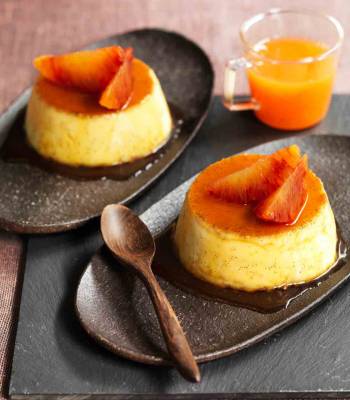 Blood orange and rosemary caramel puddings