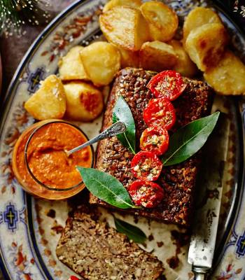 Brazil nut & chestnut roast with smoky chipotle-chilli sauce (gluten-free)