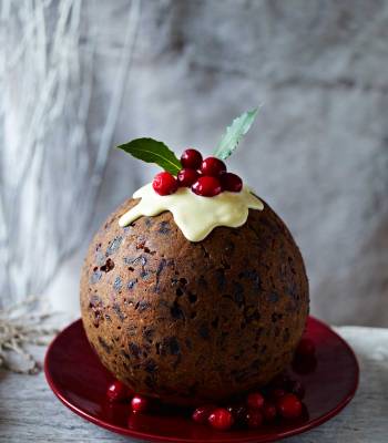 Cranberry gingerbread Christmas pudding with ginger sauce  