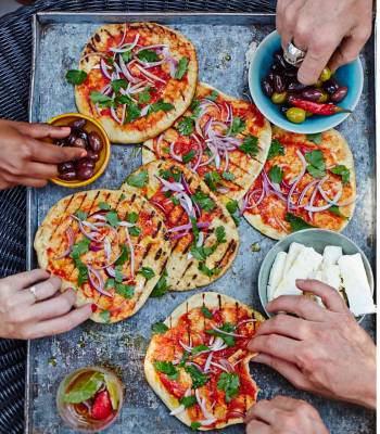 Tomato and red onion flatbreads