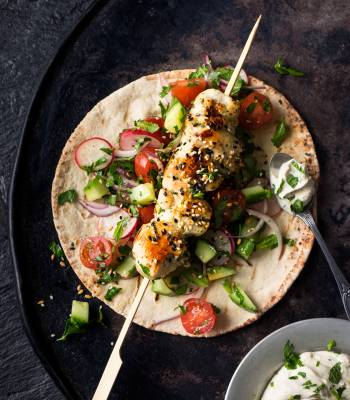 Barbecued lemon, garlic and thyme chicken kebabs