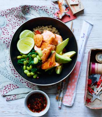 Teriyaki salmon and kale bowl