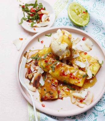 Griddled pineapple with lime and chilli caramel