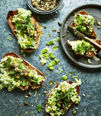 Broad bean and feta smash on toast 