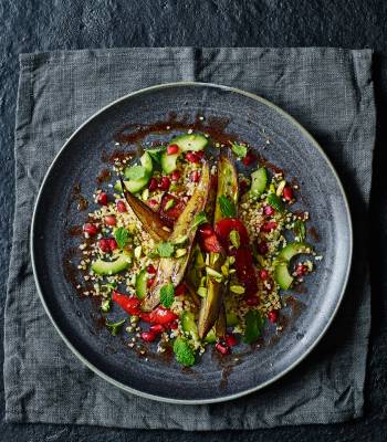 Roasted aubergine and pomegranate salad