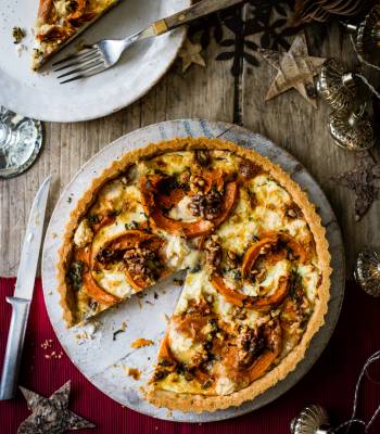 Goats' cheese, squash and walnut tart
