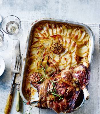 Slow-roasted shoulder of lamb and potatoes 