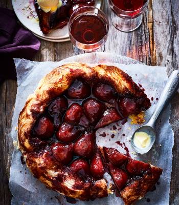 Red wine-poached pear tarte tatin