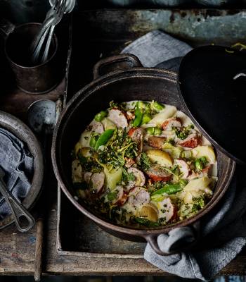 Sausage casserole with walnut gremolata