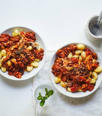 Gnocchi with mushroom-lentil ragù