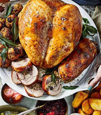 Easy-carve roast turkey with chestnut stuffing