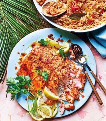 Cajun butter salmon and red pepper rice