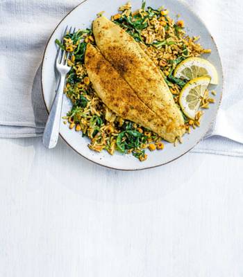 Smoked basa with sweetcorn pilau