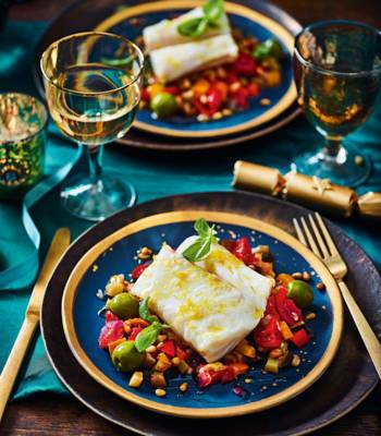 Cod en papillote with caponata