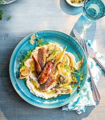 Summer sausage and bean mash with cheesy fennel