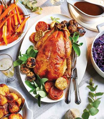 Maple-glazed duck with porcini and port