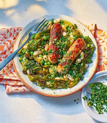 Speedy spring greens and sausage cassoulet