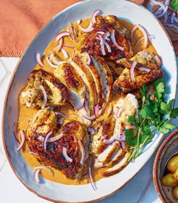 Curried spatchcock chicken and potatoes