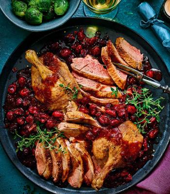 Cranberry and balsamic spatchcock duck