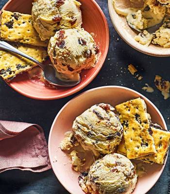 Rum and raisin ice cream with crushed garibaldi