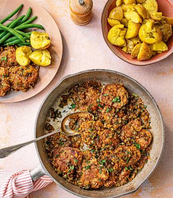 Pork piccata with crushed potatoes