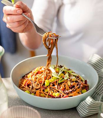 Rainbow slaw soba noodles