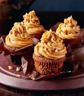 Coffee-soaked date and walnut muffins