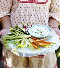 Chilli and coriander dip with crudités