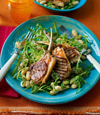 Lamb cutlets with cannellini beans and Parmesan dressing