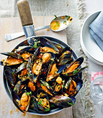 Mussels with chorizo, almonds and parsley