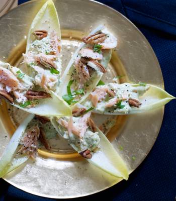 Chicory with hot-smoked fish and avocado with wasabi mayonnaise