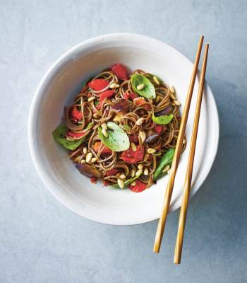 Basil, tomato and aubergine soba noodles 