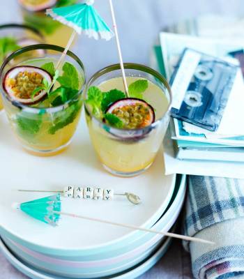 Passion fruit, mint and lime rum cocktails
