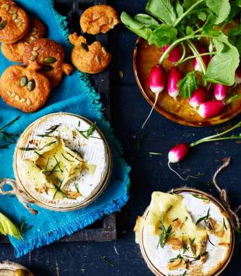 Baked Camembert with pumpkin dippers and crudités
