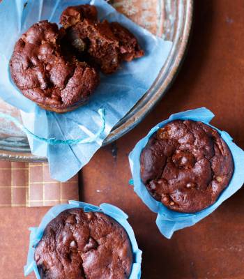Chocolate brownie, date and pear muffins