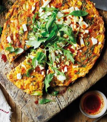 Harissa, basil and feta frittata
