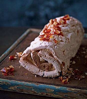 Peanut meringue roulade