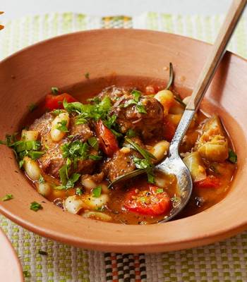 Lamb stew with artichokes, cannellini beans and sunsoaked tomatoes