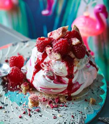Raspberry and shortbread pavlovas