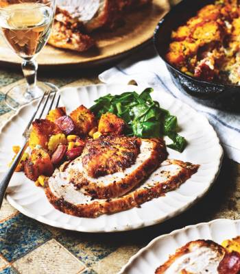 Cajun roast chicken with cornbread stuffing