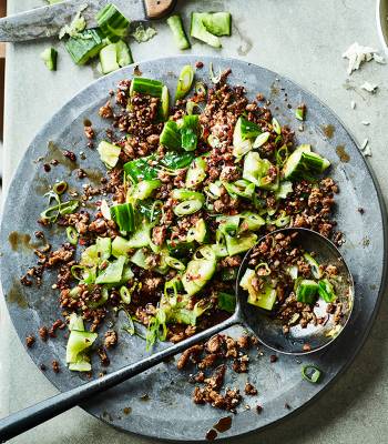 Smashed cucumber and pork Szechuan stir-fry