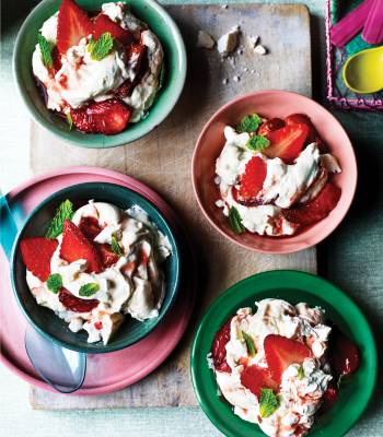 Roasted strawberry and mint Eton mess
