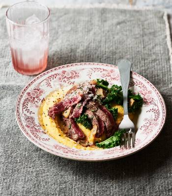 Rosemary steak with cheesy polenta