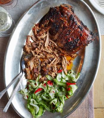 Harissa lamb with quick pickled cucumber 