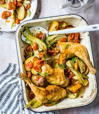 Italian chicken, fennel and garlic traybake