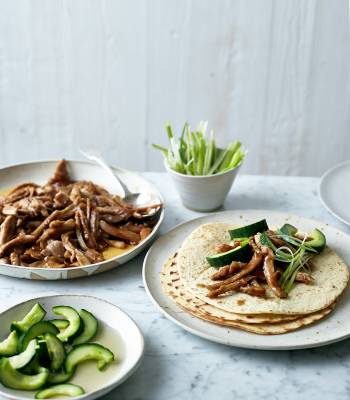 Hoisin chicken wraps with quick pickled cucumber